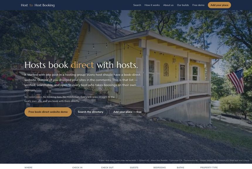 Host to Host Booking directory website