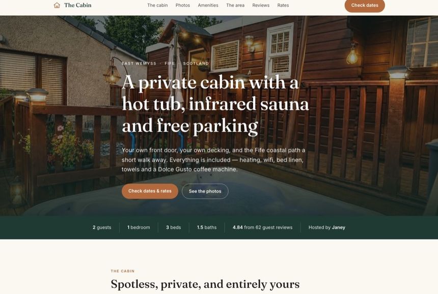 The Cabin, East Wemyss book-direct website
