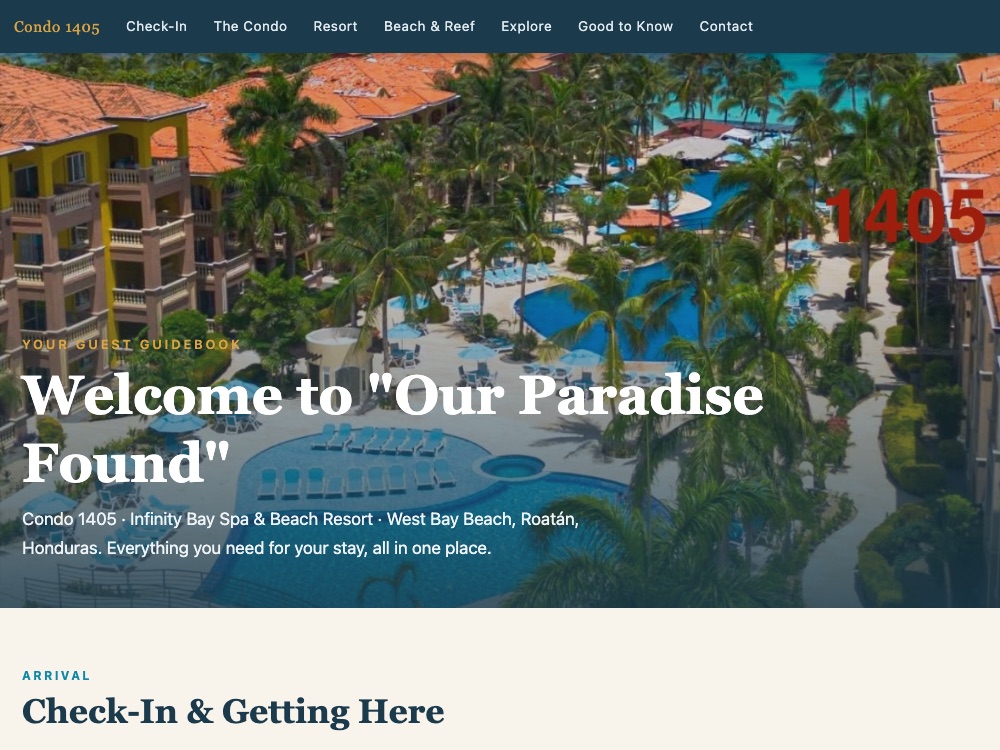 Digital guest guidebook for a Roatán vacation rental